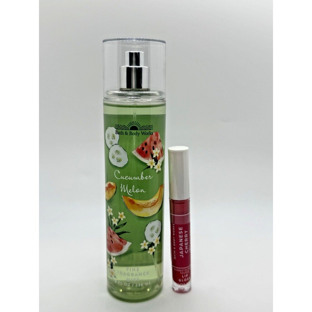 Bath & Body Works Cucumber Melon Fragrance Mist & Japanese Cherry Lip Gloss Set